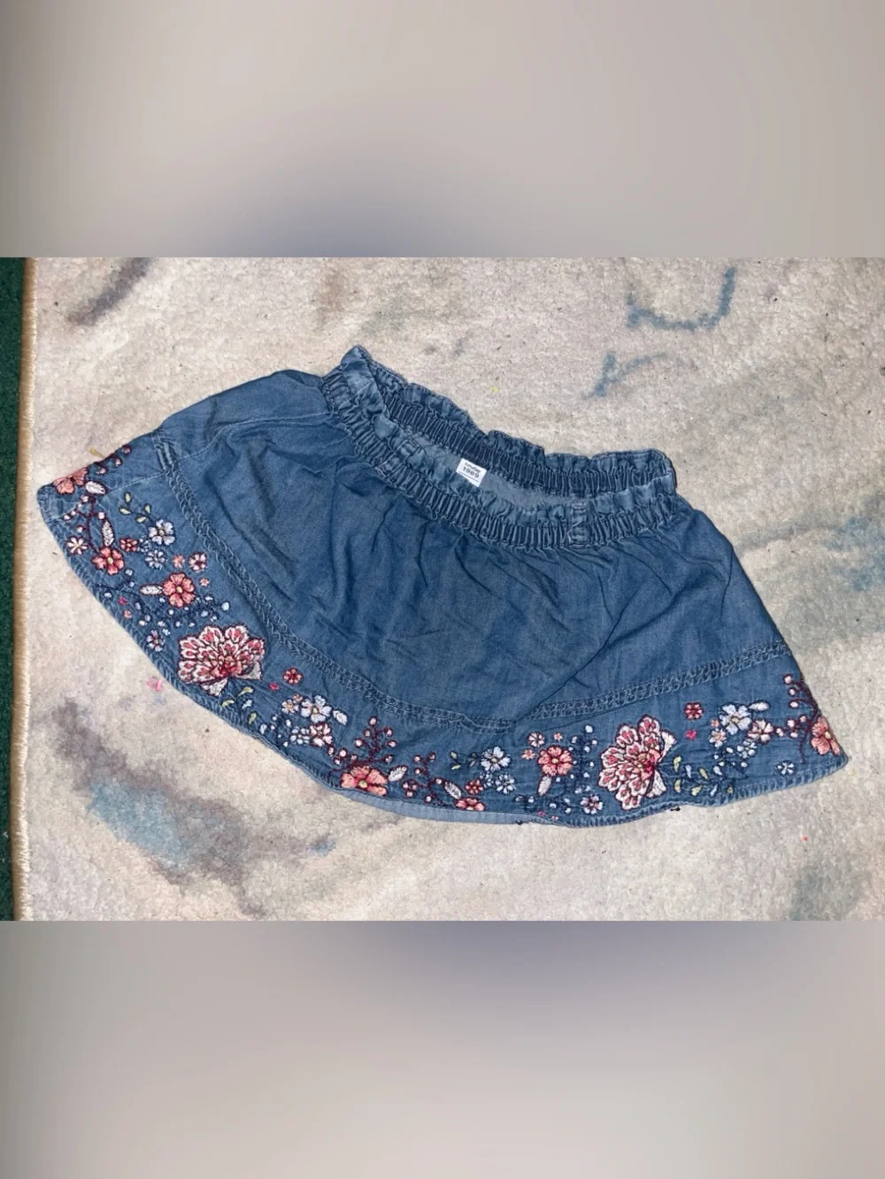 GAP Blue Denim Skort with Pink & White Floral Embroidery